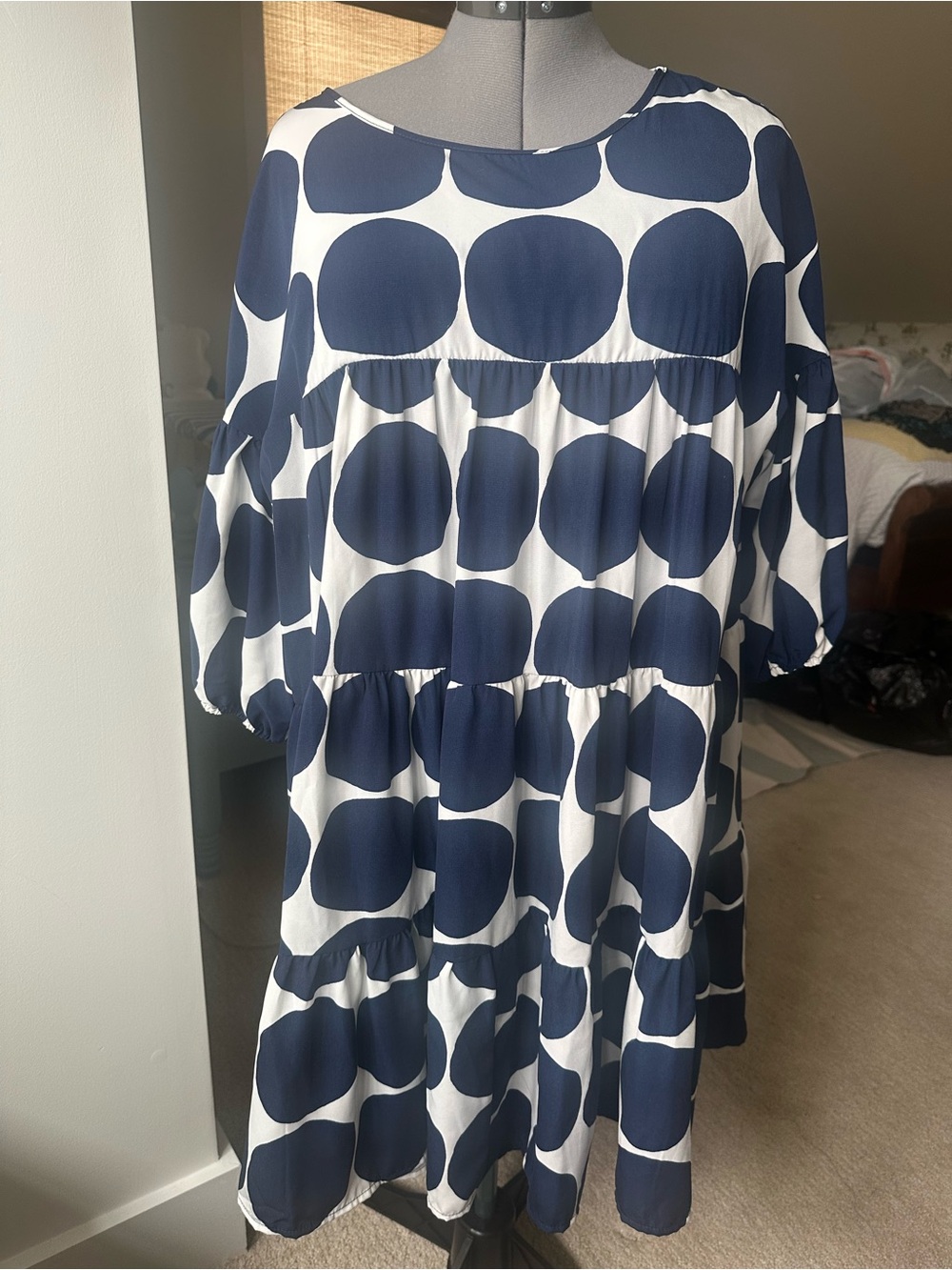 Navy & White Polka Tiered Mini Dress